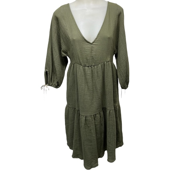 Anthropologie Dresses & Skirts - Saturday Sunday ANTHROPOLOGIE Dress XS V-Neck Moss Raglan 3/4 Sleeve Tie…